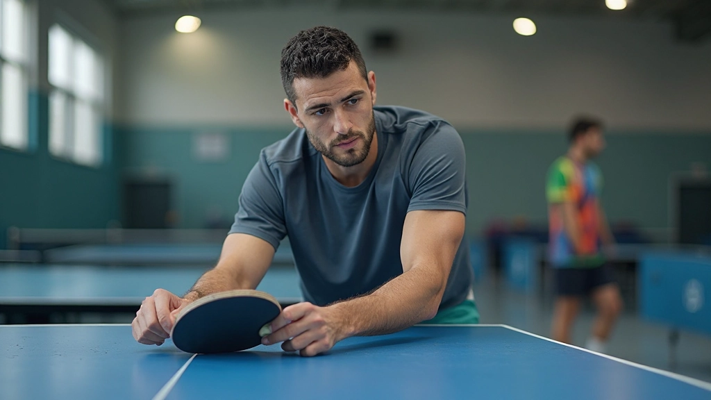 Table tennis player demonstrating fundamental grip and stance during training