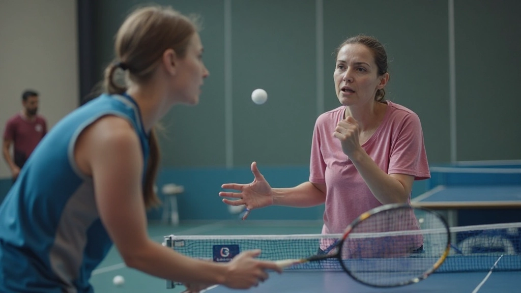 Badminton coach instructing student on proper racket handling and footwork positioning